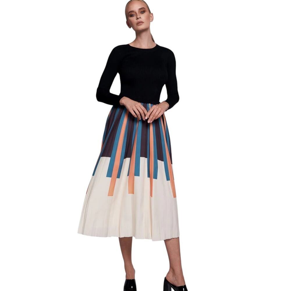 Dalia MacPhee DEORA Sweater MIDI DRESS Size Medium Pleated